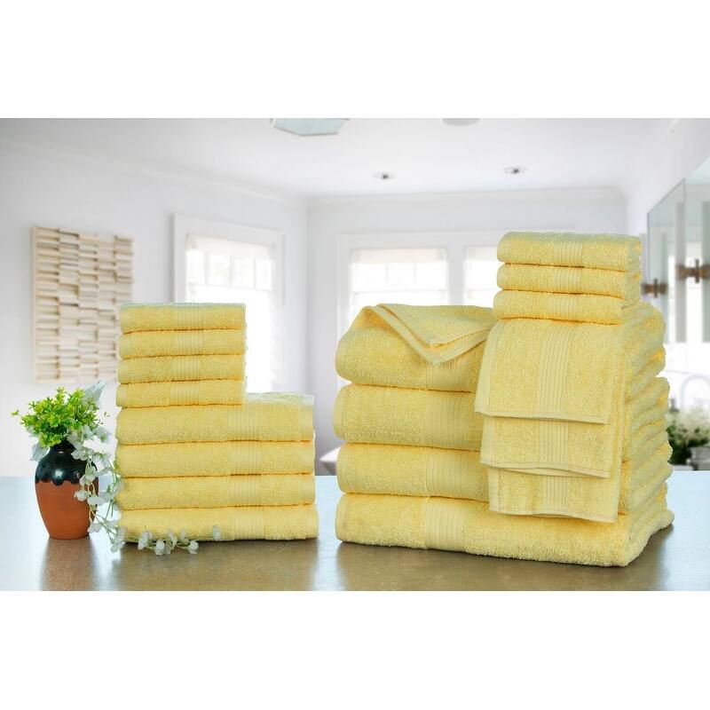Luxurious Cotton 600 GSM Bathroom Towel Sets by Ample Decor - Set of 18 - Yellow