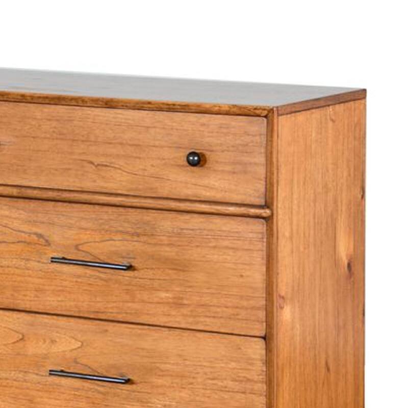 Amy 60 Inch Wide Dresser, 6 Drawers, Angled Legs, Brown Solid Wood