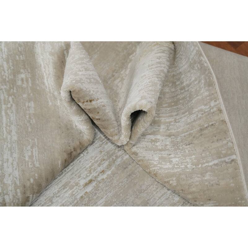 Machine Made Oriental Polyester Carpet Abstract Beige & Ivories Distressed Area Rug - 7' 5'' X 5' 2''