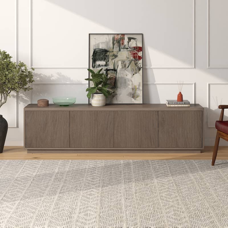 Hanson Rectangular Fluted TV Stand for TV's up to 85" - Antiqued Gray Oak