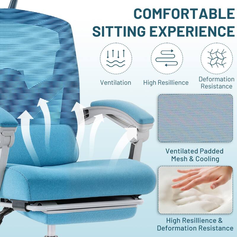 Ergonomic Office Chair with Footrest, High-Back Mesh Rolling Swivel Reclining Chairs Computer Desk Seat