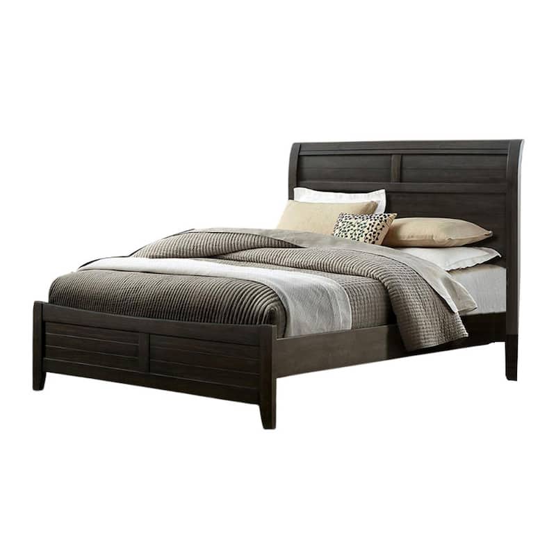 Lyna King Size Bed, Curved Headboard, Rich Walnut Brown Solid Wood