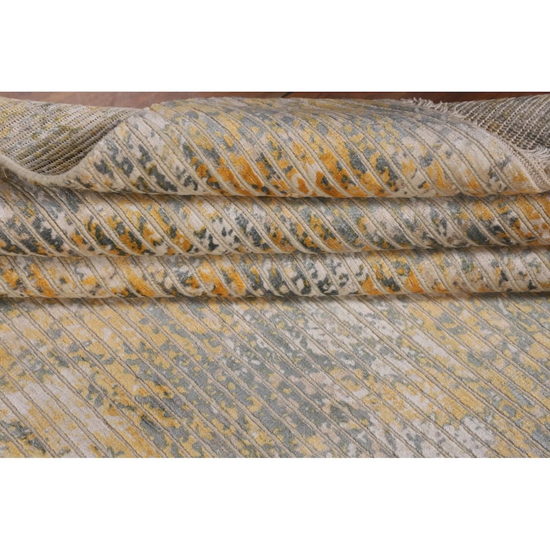 All-Over Striped Abstract Area Rug Handmade Wool Carpet - 5'6"x 7'6"