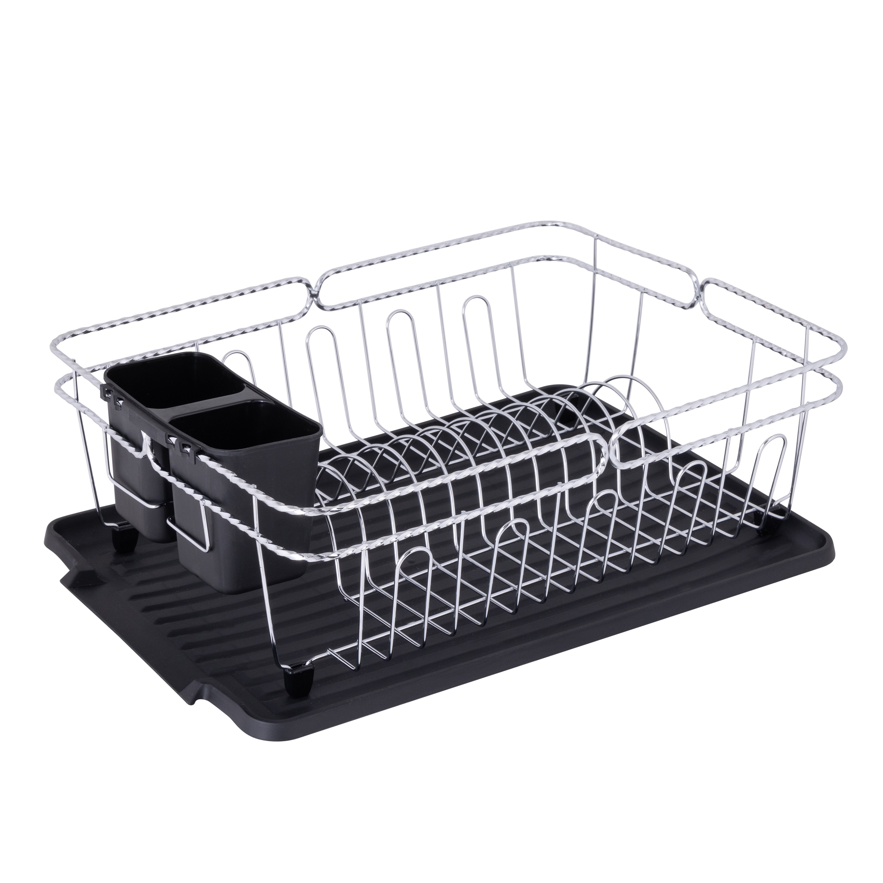 Kitchen Details Twisted Chrome 3 Piece Dish Rack in Black 16.5
