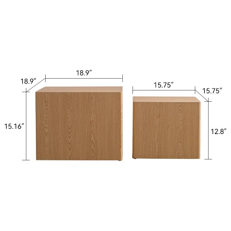 MDF Modern Nesting Imitation Wood Grain Coffee Table, Cube Side Table, Set for Small Space Living Room Bedroom-Set of 2