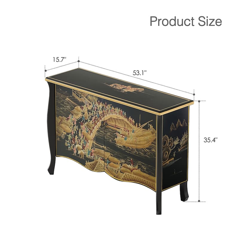 51.18'' Sideboard Pure handcrafted vintage painted double sliding door partition storage entryway decorative cabinet