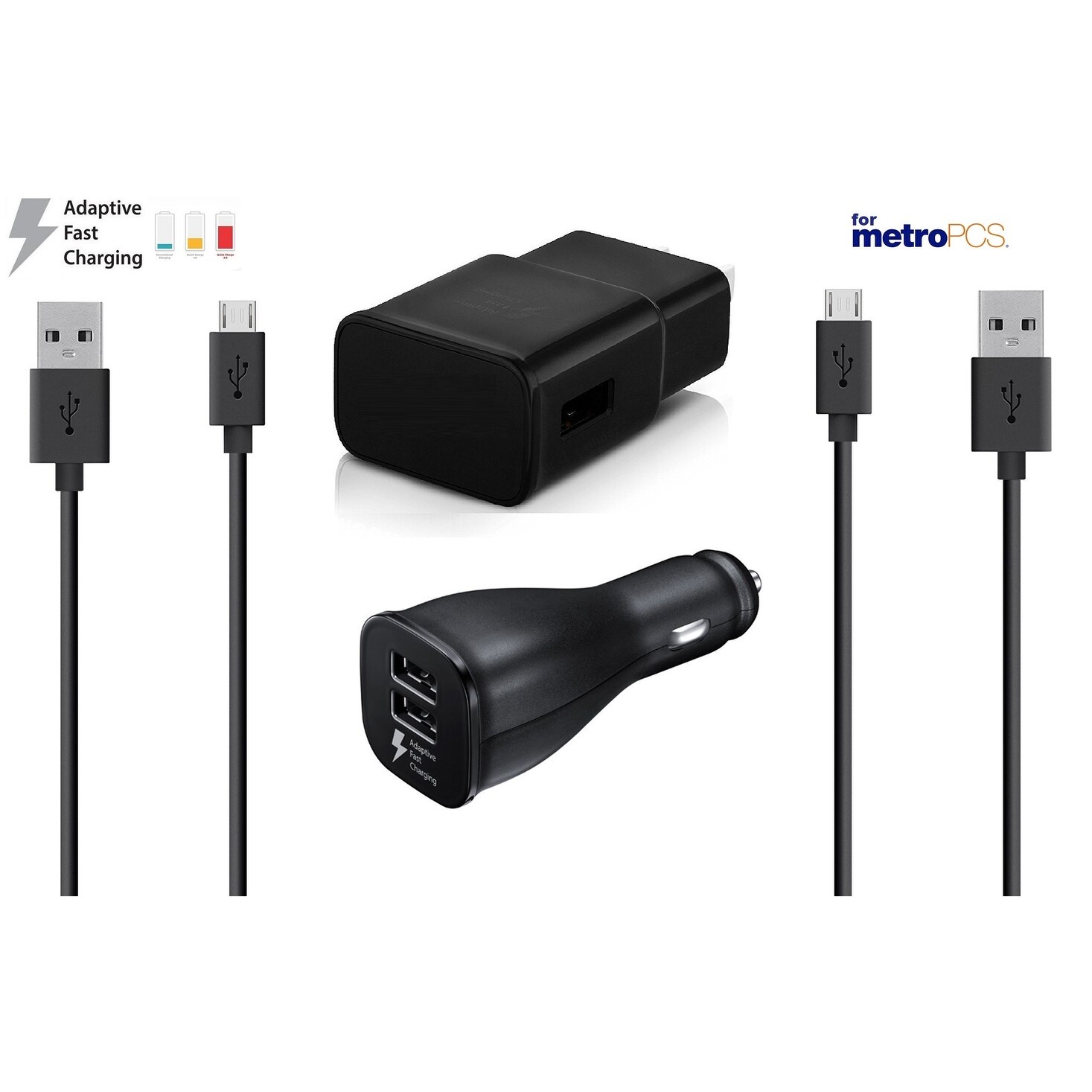 Shop Dual Port Adaptive Fast Car And Wall With 2 Micro Usb Cables For Metro Pcs And Samsung Galaxy Phones Black 3 5 X 3 X 0 5 Overstock 20759844