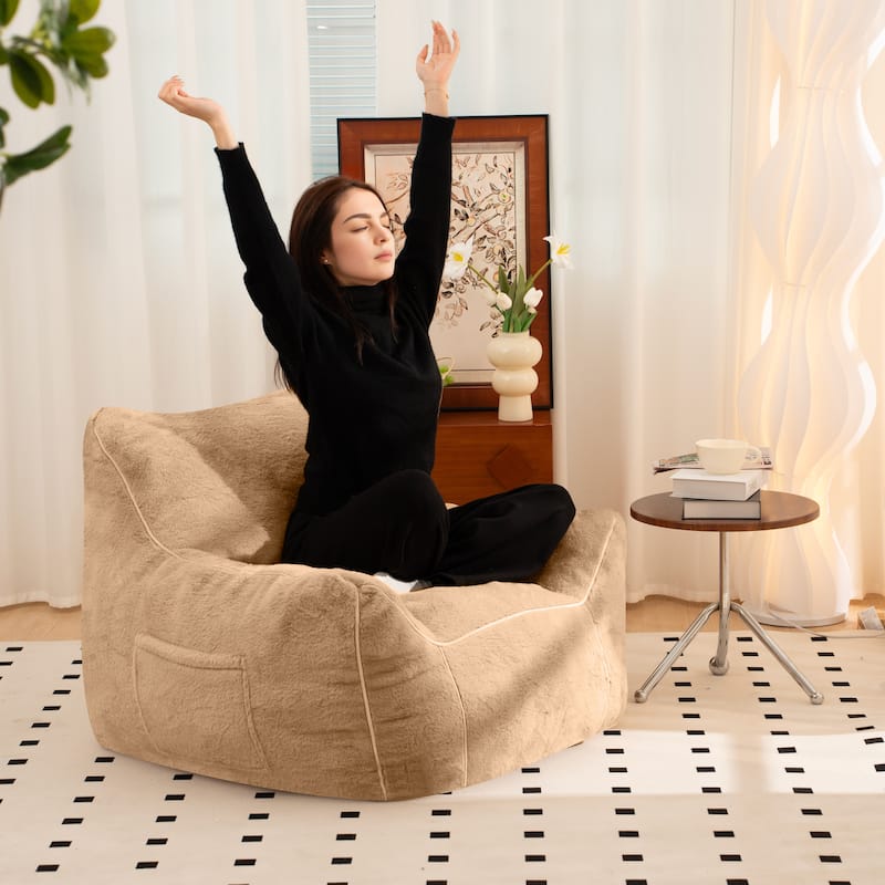Faux Fur Bean Bag Chair with Back Support