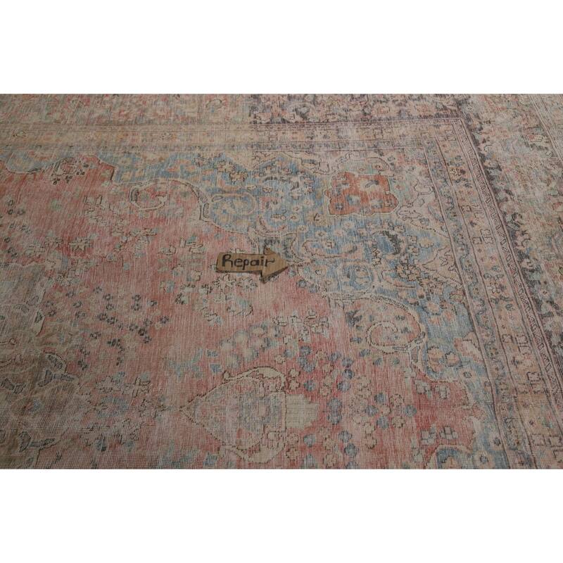 Pink Mashad Persian Vintage Area Rug Handmade Wool Carpet - 9'3" x 12'8"