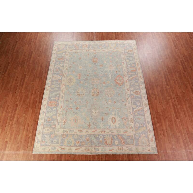 Hand Knotted Oriental 100% Wool Carpet Transitional All-Over Navy Blue & Blues Oushak Area Rug - 12' 2'' X 9' 4''