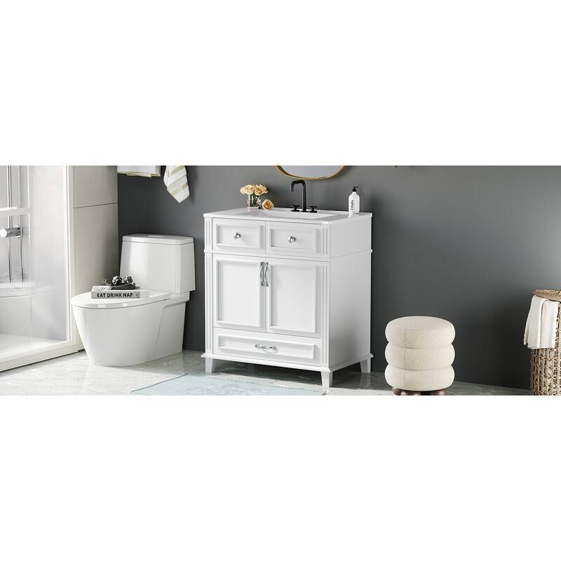Bathroom Vanity with Resin Sink, Bathroom Cabinet with Soft Closing Doors, Bathroom Vanity Set with Solid Wood Frame