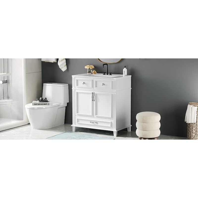 Roomfitters 30 Inch Bathroom Vanity with Ceramic Sink, Solid Wood Frame Storage Cabinet with Soft Closing Doors