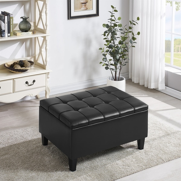 Black faux clearance leather storage ottoman