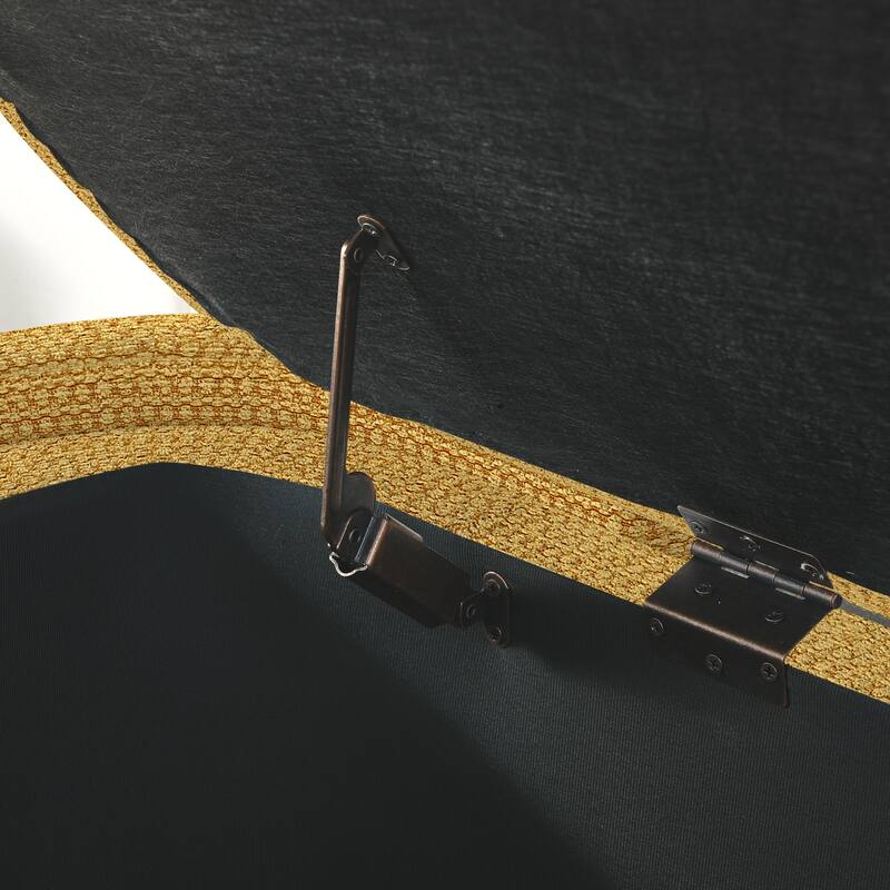 Oval End of Bed Bench, Linen Fabric Upholstered Storage Bench, Entryway Bench with Hidden Storage Space & Support Legs