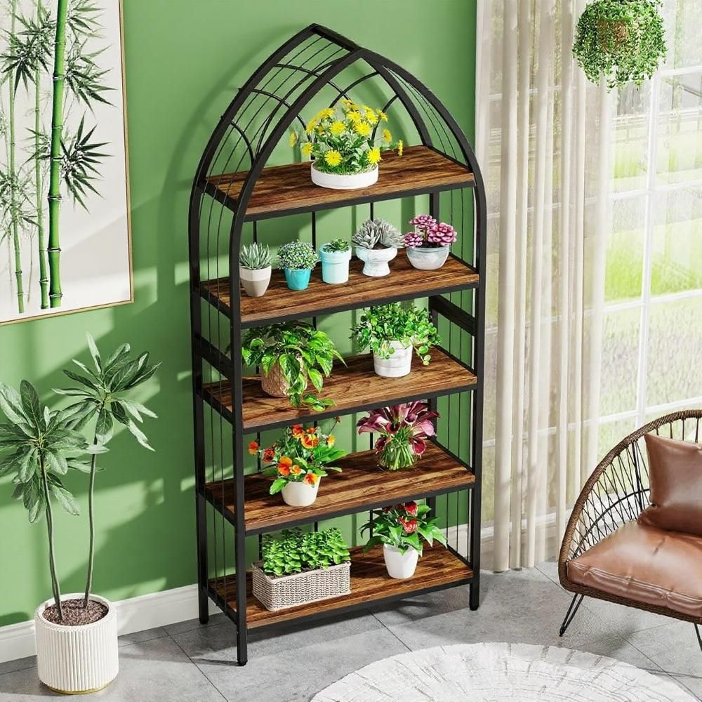 5-Tier High bookshelf, wooden arched bookshelf, display rack, with large storage space, suitable for living rooms