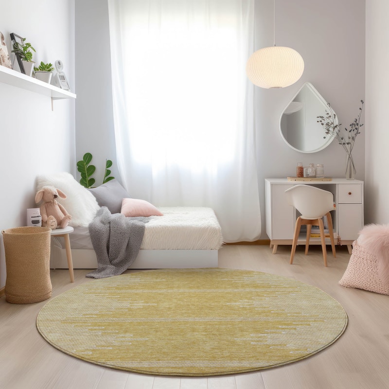 Machine Washable Indoor/ Outdoor Boho Moroccan Rug - Gold - 8' x 8'
