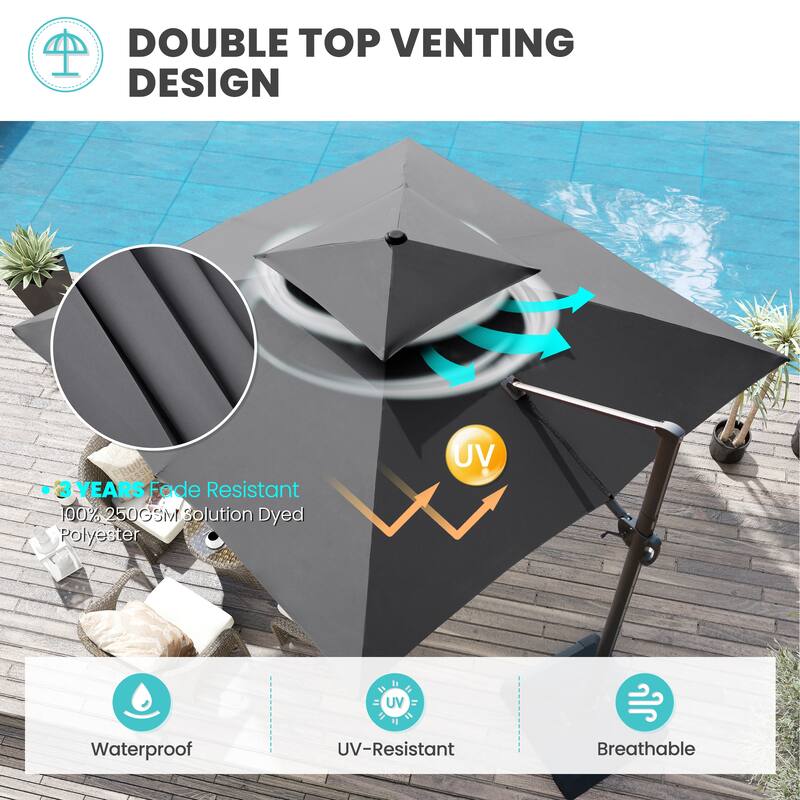 Outdoor Square 360 Degree Rotation Patio Cantilever Offset Umbrella with Base