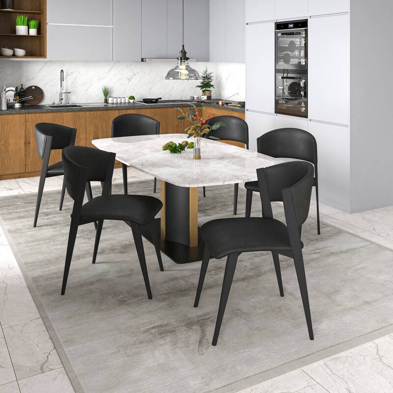 Set of 4 Leather Dining Chairs - Accent Chairs with Sturdy Metal Legs & Cushioned Seats - Ideal for Dining Room or Living Space