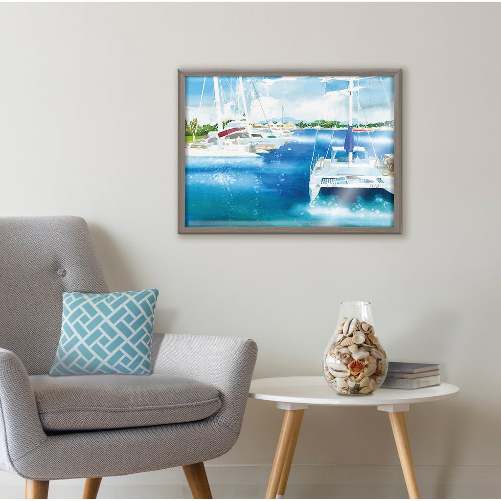 Kate and Laurel Blake Sailing Framed Printed Glass by Janet Meinke-Lau