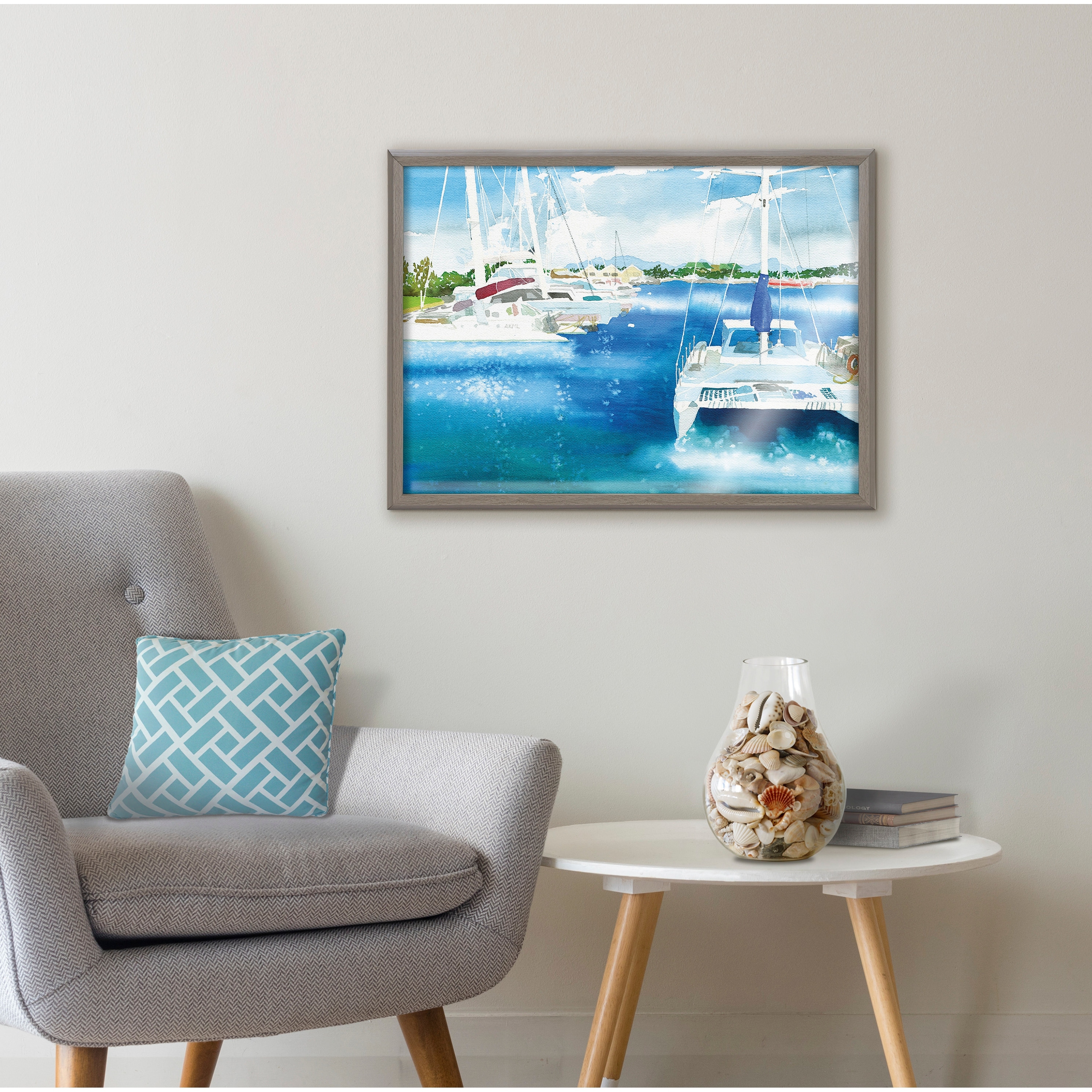 Kate and Laurel Blake Sailing Framed Printed Glass by Janet Meinke-Lau
