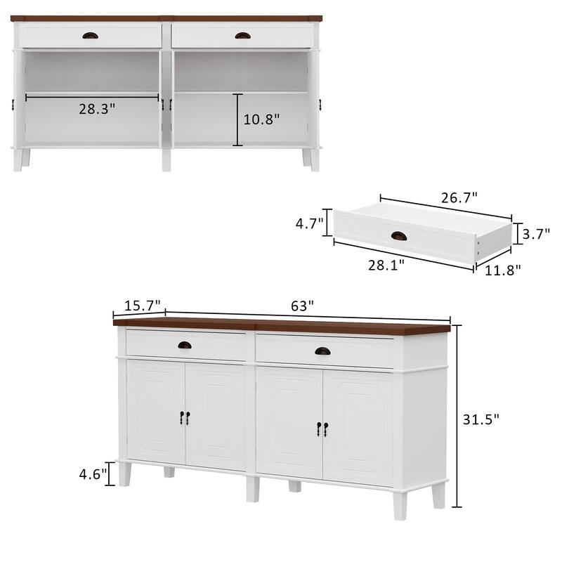Buffet Cabinet 63" Sideboard Buffet Cabinet with 4 Doors & 2 Drawers