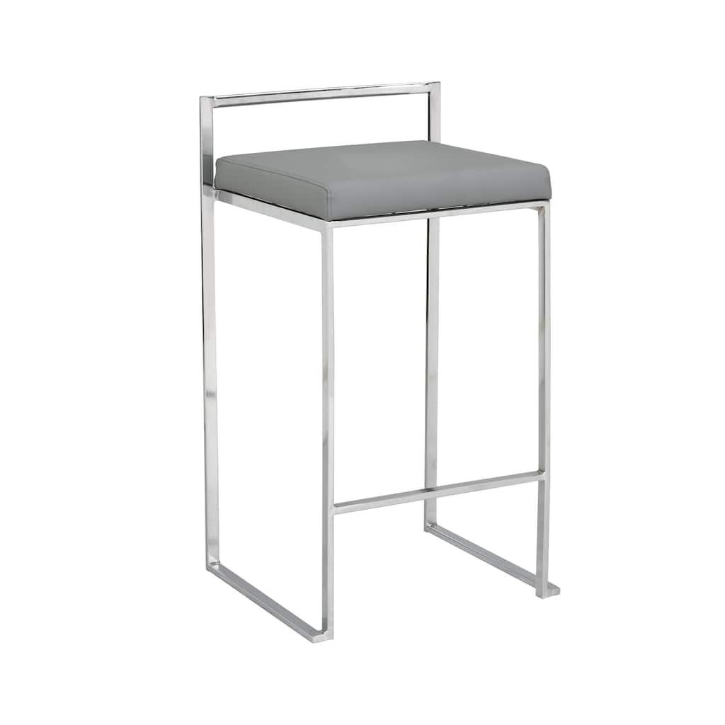 Low Back Upholstered Counter Stool - 30" - Gray and Chrome - Silver