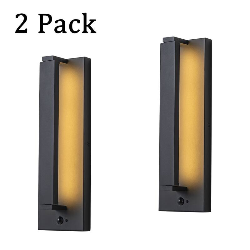 Modern Motion Sensor Outdoor Wall Light Integrated LED Wall Sconce Matte Black Iron Exterior Light Fixture for Porch(2Pack) - H15''