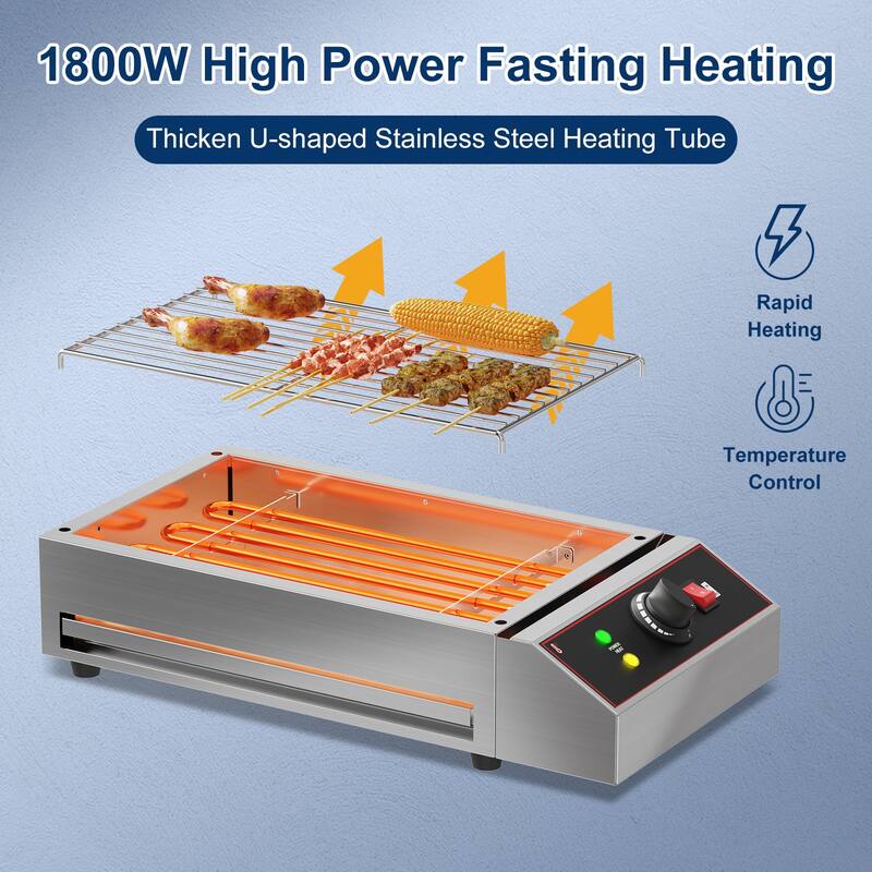 Electric Indoor Grill, 1800W Commercial BBQ Grill Smokeless Countertop Grill, Stainless Steel