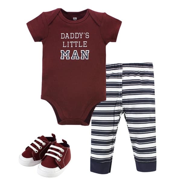 slide 1 of 1, Hudson Baby Infant Boy Cotton Bodysuit, Pant and Shoe Set, Boy Daddy Short Sleeve 0-3 Months - Boy Daddy Short Sleeve