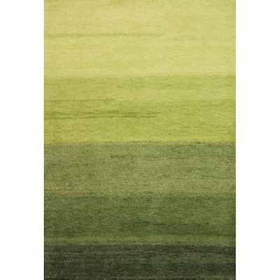 Hand Knotted Oriental 100% Wool Carpet Modern Stripe Green Gabbeh Area Rug - 6' 7'' X 4' 10''