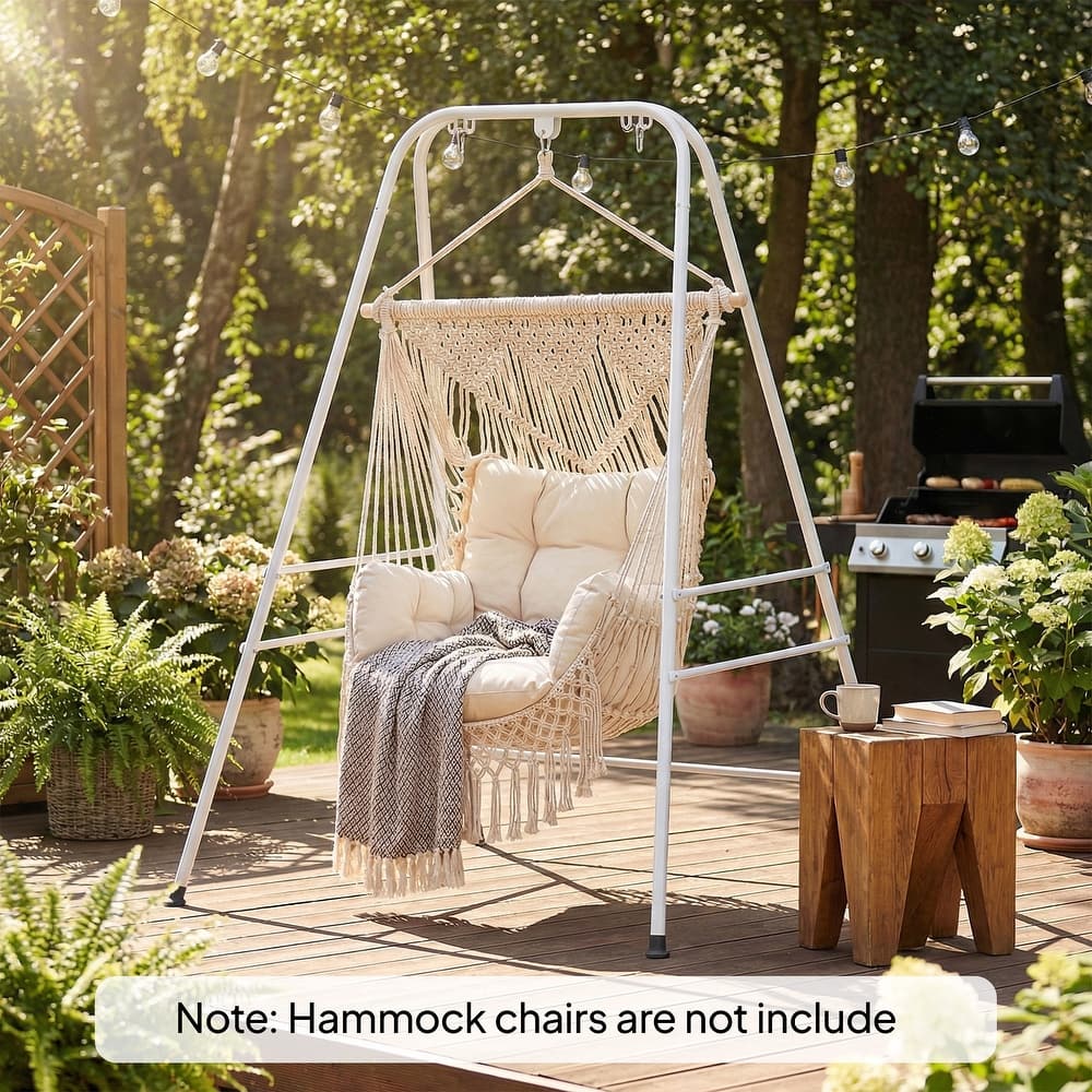 Outsunny Hammock Chair Stand, Free Standing Heavy Duty Hanging Swing Chair with Anti-Slip Foot Pads, 2 Carabiners