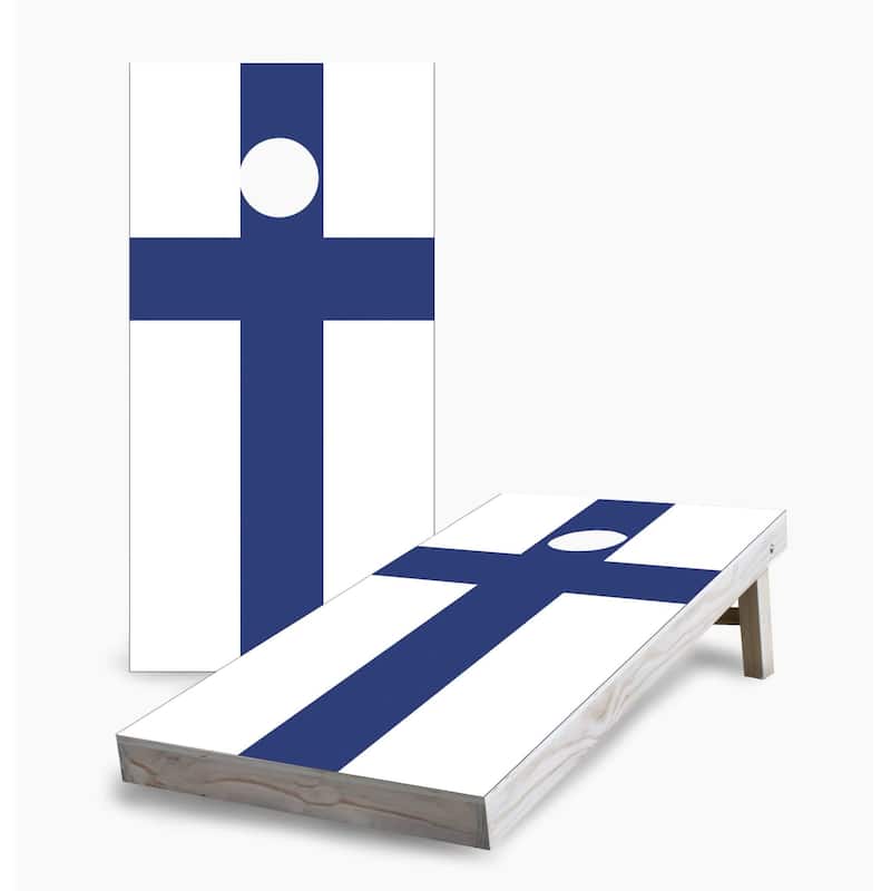 Finland Flag Cornhole Game (Choose Wraps or Boards) - 2x4 Boards (24" x 48") - Include Case + Hole Lights