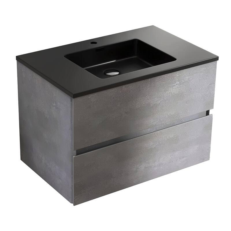 24 in./30 in./36 in. Wall-Mounted 2-drawer Bathroom Vanity Set in Cement Grey with Integrated Solid Surface Sink