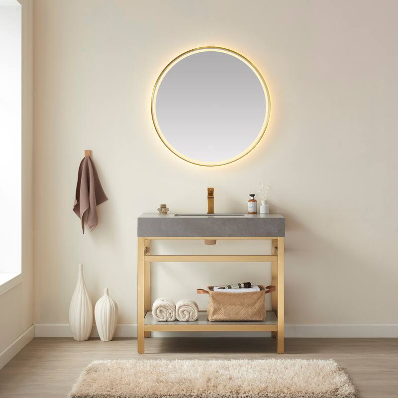 Funes 36" Single Vanity, Metal Support with Stone Top without Mirror - 36''x22''