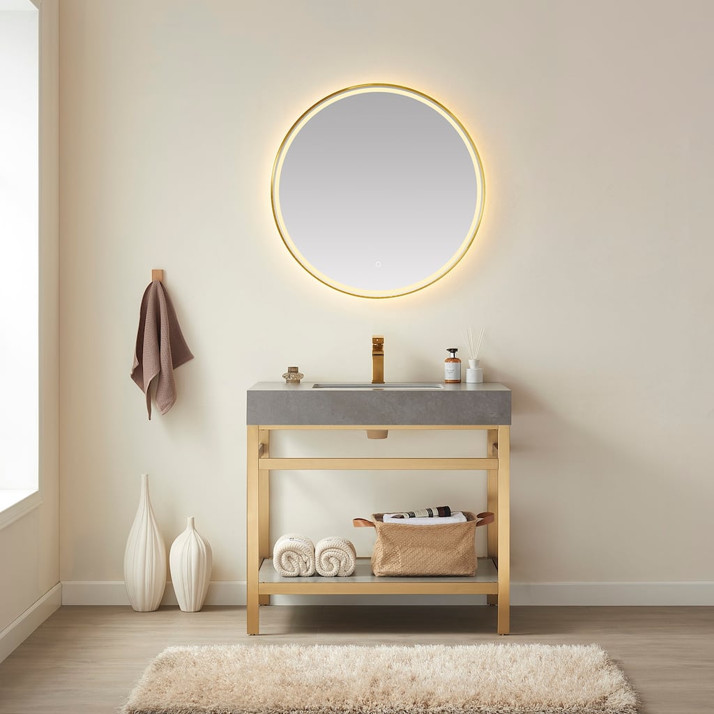 Funes 36" Single Vanity, Metal Support with Stone Top without Mirror - 36''x22''