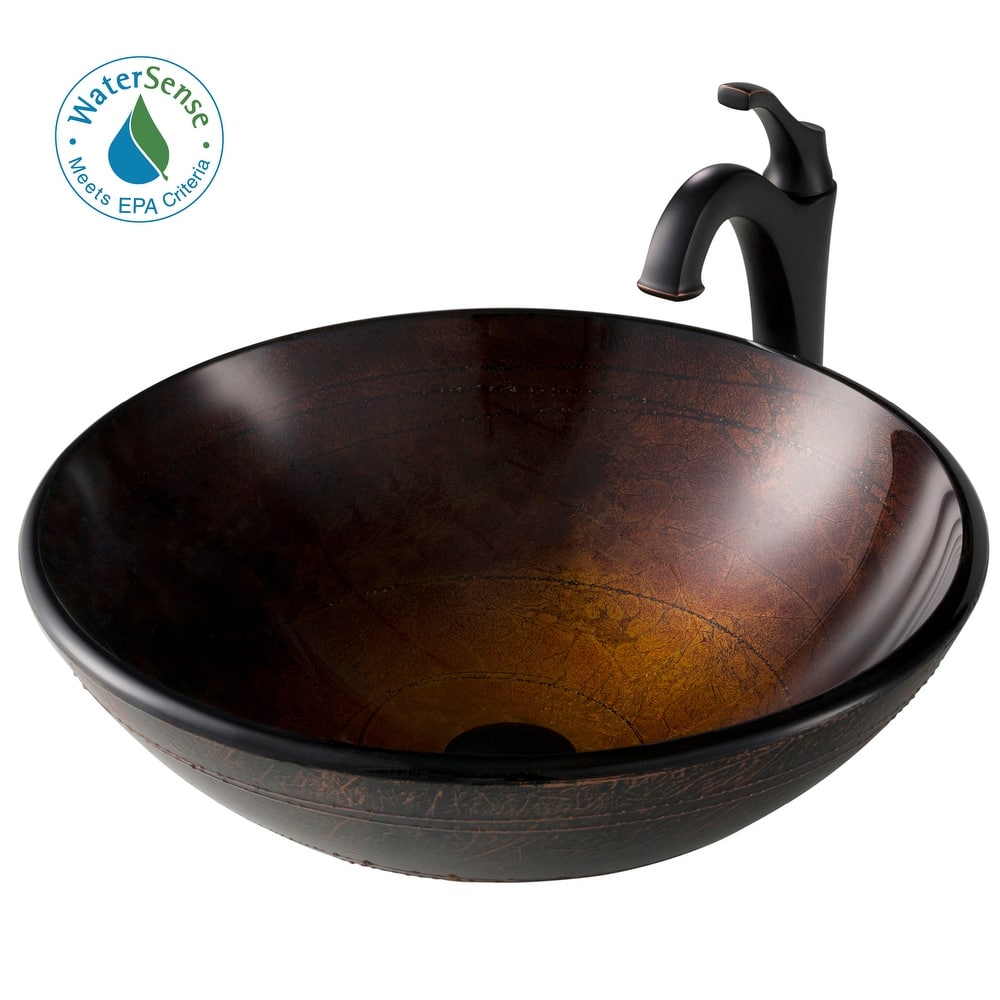 Kraus Arlo & Glass 16-1/2" Glass Vessel Bathroom Sink with 1.2 GPM