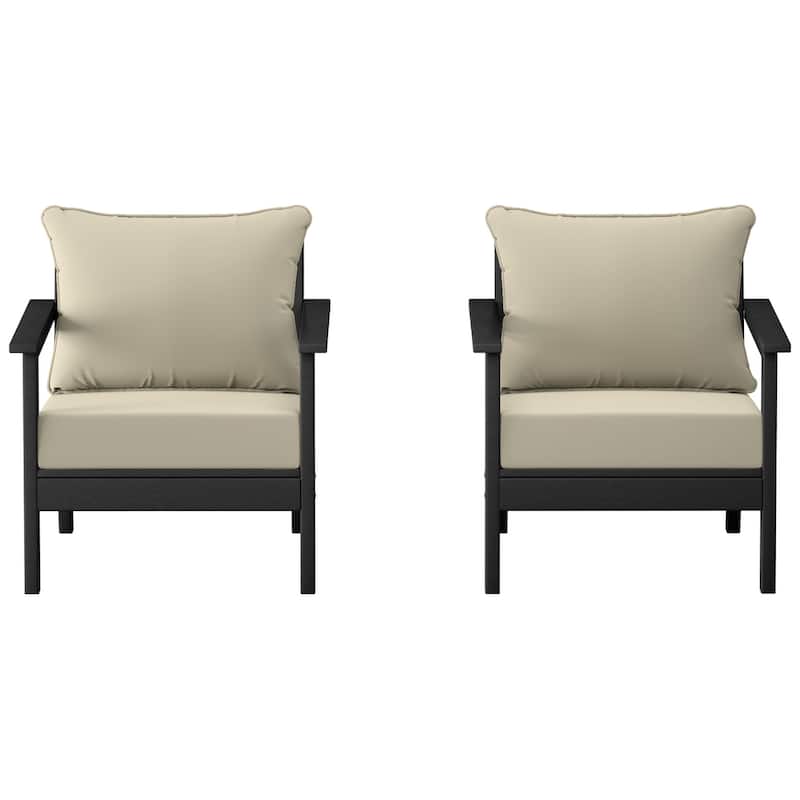 Birchwood All Weather HDPE Outdoor Patio Black Deep Seating Conversation Set With Cushions (2-Piece)