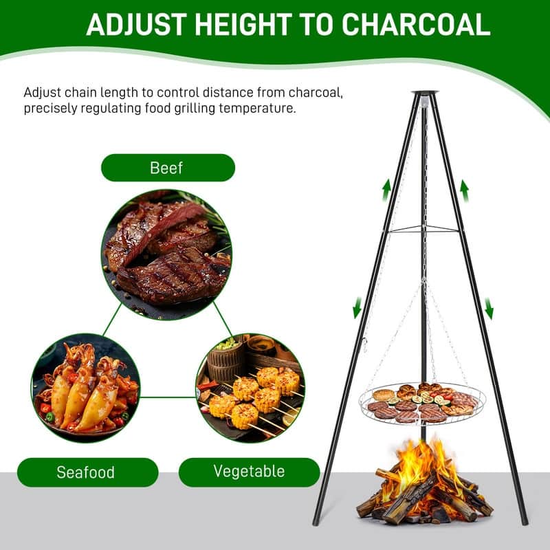 Campfire Tripod Grill Adjustable Height BBQ Grill Grate - N/A