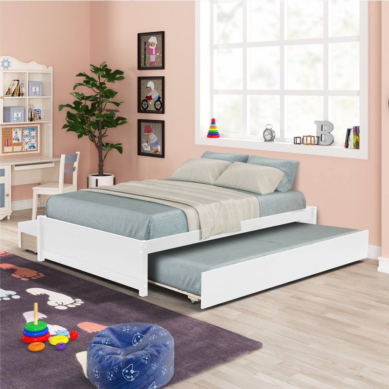 Full Size Bed With Twin Size Trundle and Two Drawers