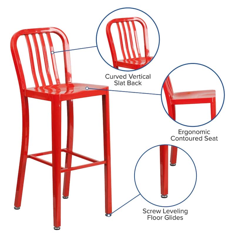 30'' High Metal Indoor-Outdoor Barstool with Vertical Slat Back