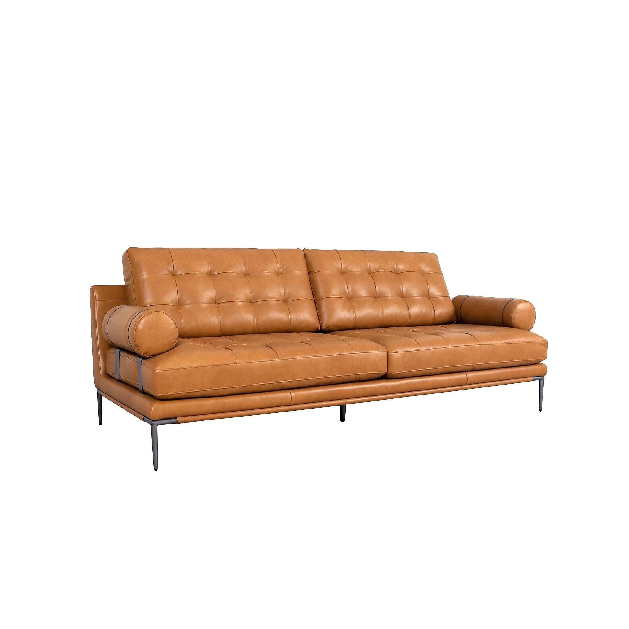 Pasargad Home Kimberly Top Grain Leather 3 Seater Brown Sofa