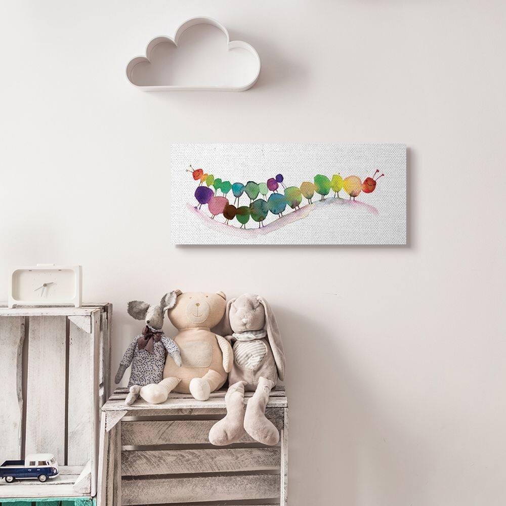 Stupell Rainbow Inchworms Cute Watercolor Painting Canvas Wall Art