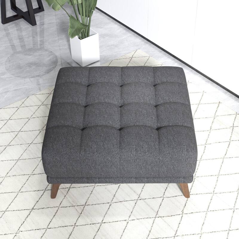 GDFStudio - Addison Modern 37" Square Tufted Linen Upholstered Ottoman