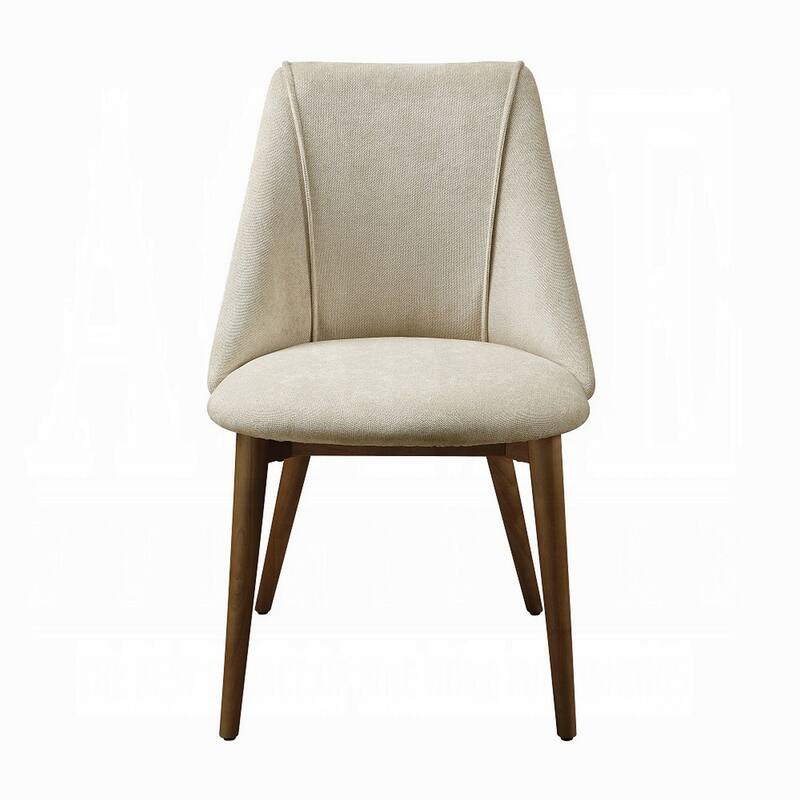 Iliana Side Dining Chair Set of 2, Beige Fabric, Tapered Brown Legs