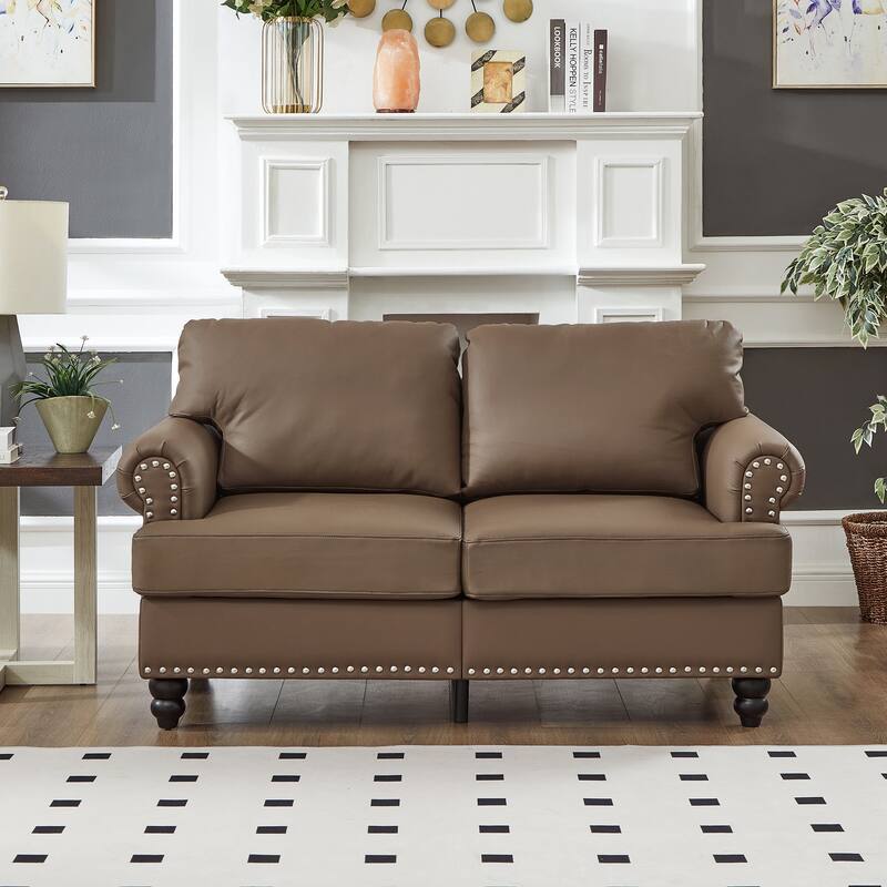 59.5" Modern Classic Design with Nails Loveseat Leather Couch,Upholstered Imitation Cowhide Leather