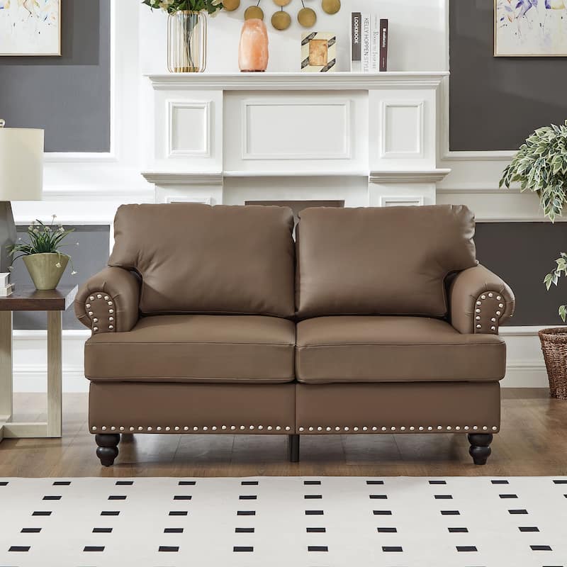 Roomfitters 59.5" Modern Classic Loveseat with Nailhead Trim, Upholstered Faux Leather Couch for Living Room