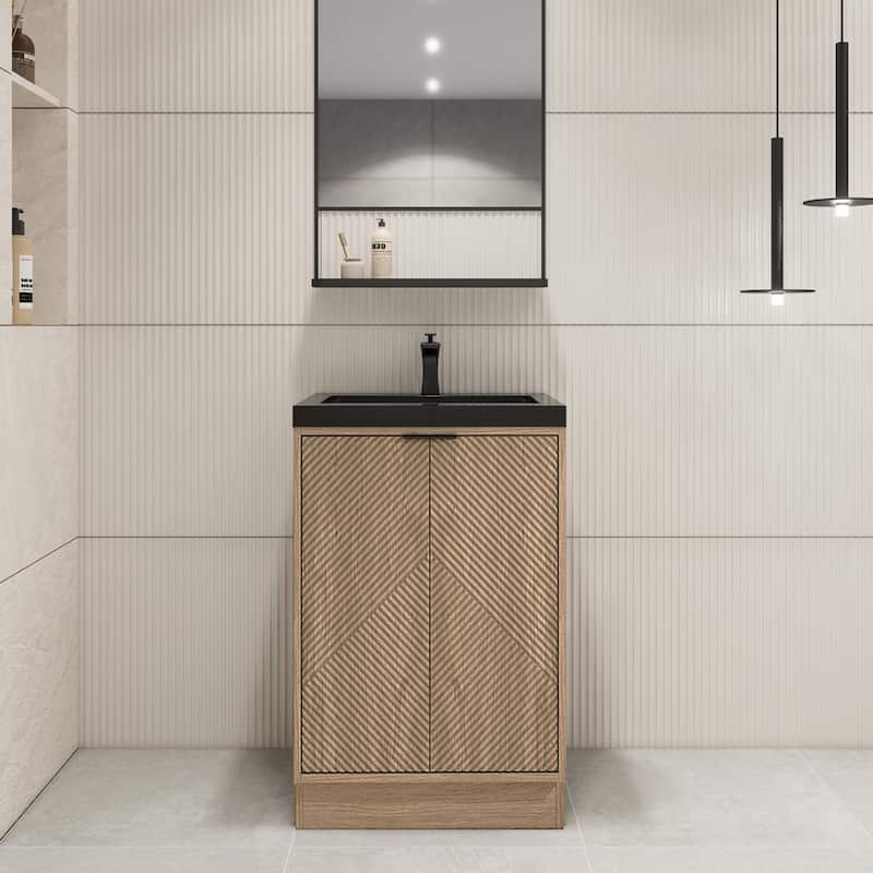 Milano 24" Freestanding Bathroom Vanity with Black Acrylic Sink - 23.62" x 19.49" x 35.46'' - Beige