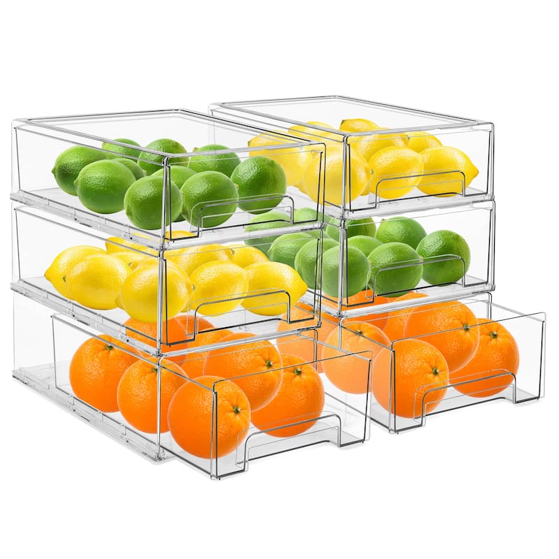 Sorbus Fridge Drawers - Clear Stackable Pull Out Refrigerator Organizer Bins, Medium - 6 Pack