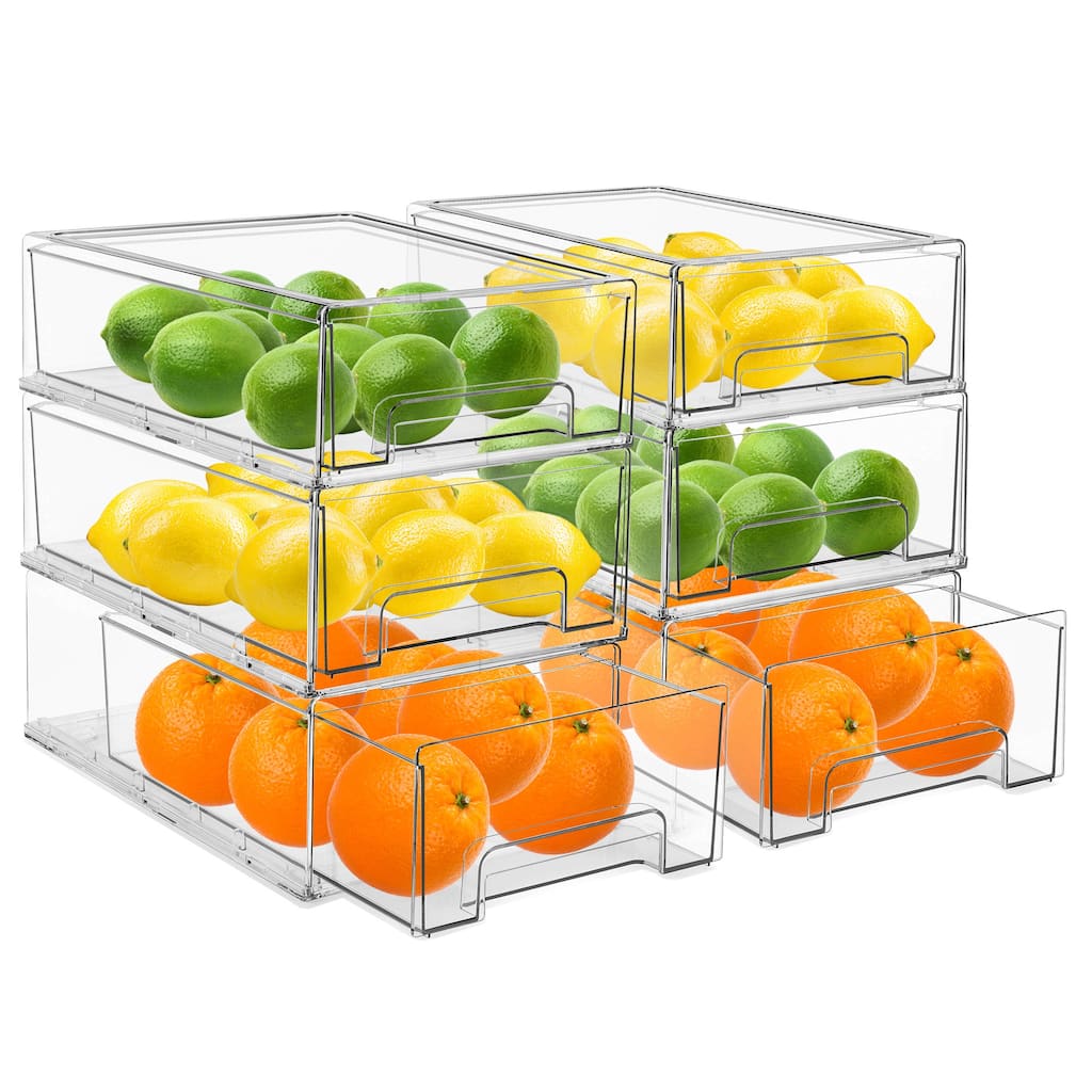Sorbus Set of 6 Fridge Drawers - Clear Stackable Pull Out Refrigerator Organizer Bins, Medium