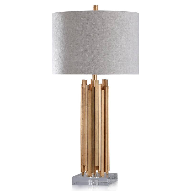 Harp & Finial Venetian Gold Table Lamp with Light Gray Shade - Gold, Clear